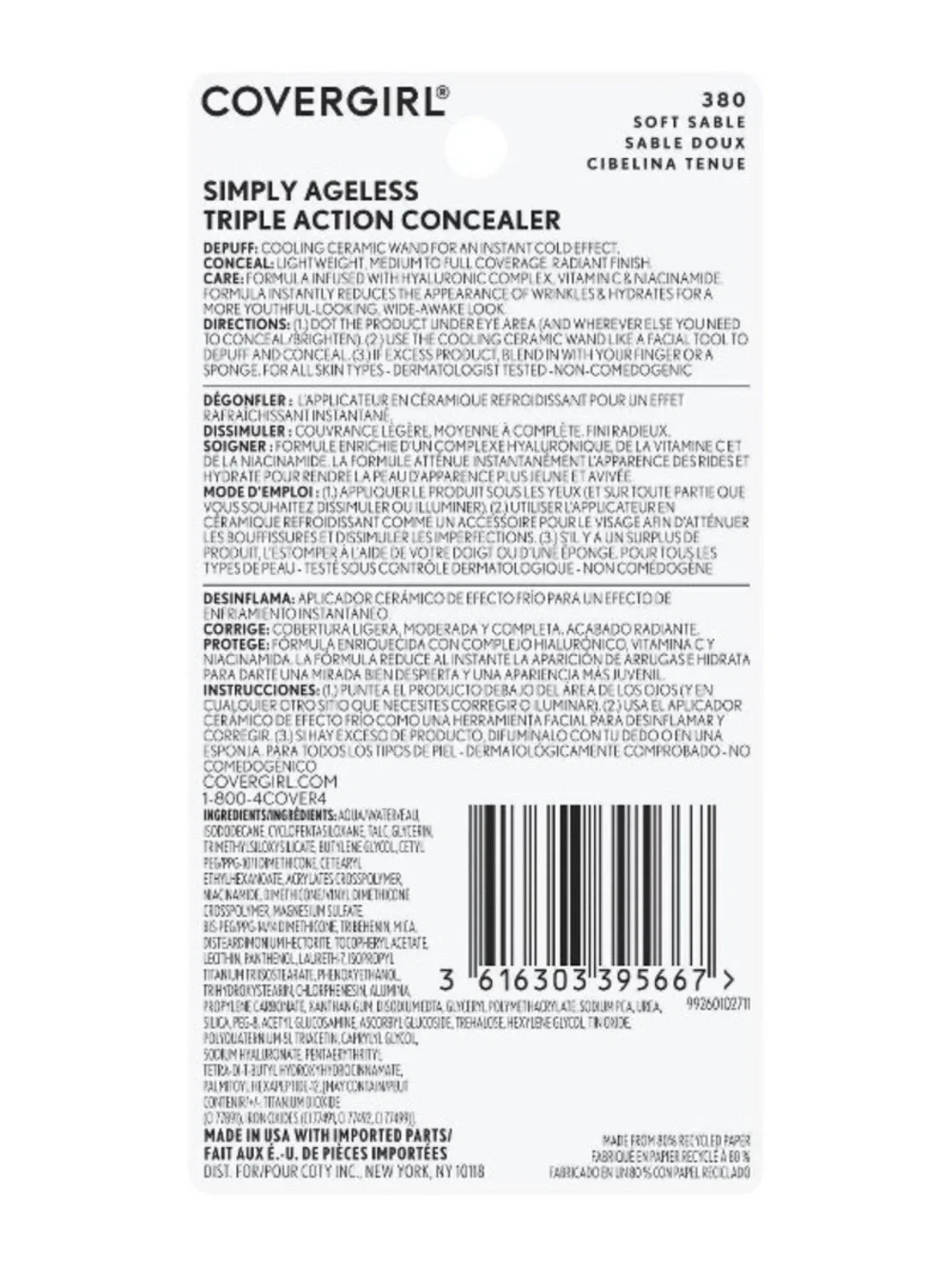 COVERGIRL Simply Ageless Concealer 380 Soft Sable New